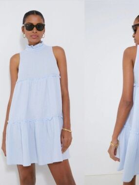 Pomander Place Blue Size Large Lightweight Gauze Morgan Mini Dress Women's